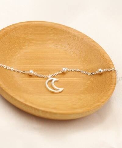 S925 Sterling Silver Crescent Pendant Bracelet