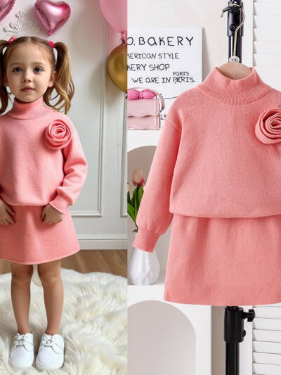 Flower Pattern Long Sleeve Comfortable High-neck Set