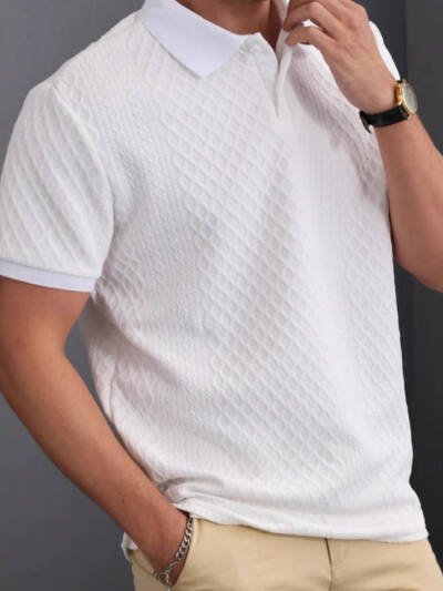 Mens Casual Jacquard Short-sleeve Polo T-shirt