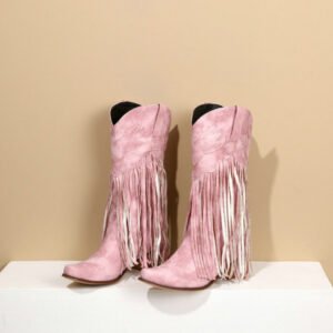 Womens Retro Mid-Calf Chunky Heel Round-Toe Boots