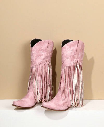 Womens Retro Mid-Calf Chunky Heel Round-Toe Boots