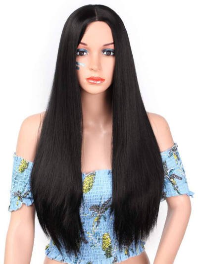 Full Headgear Style Split Black Long Straight Fashion Wig