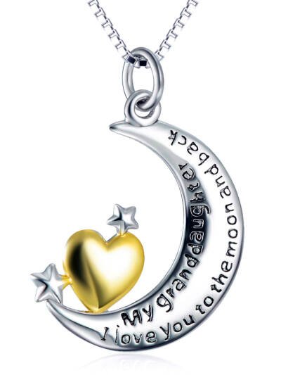 Moon &Star Shape Pendant 925 Silver Necklace