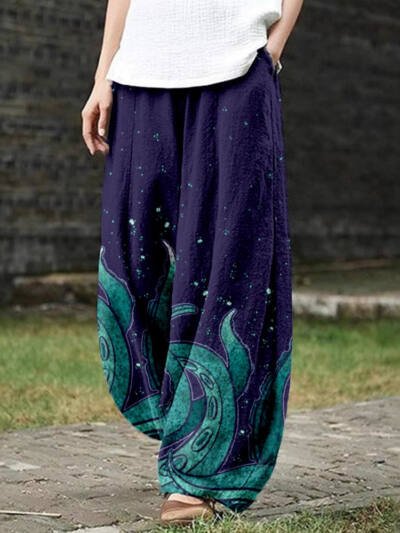 Womens Casual Loose-fitting Printed Pants