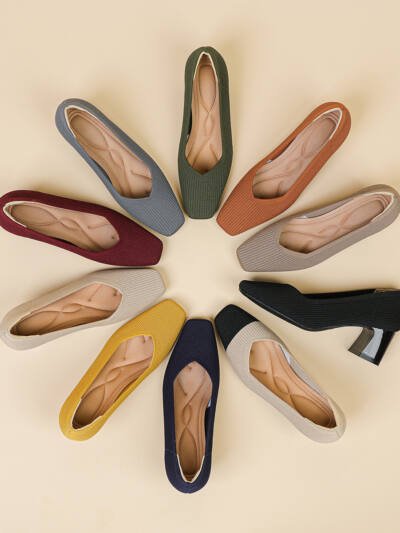 Rough Heeled Square Toe High Heels For Women