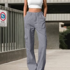 New Women’s Work Pants High Waisted Casual Pants Loose Elastic Wide Leg Y2K Streetwear With 6 Pockets