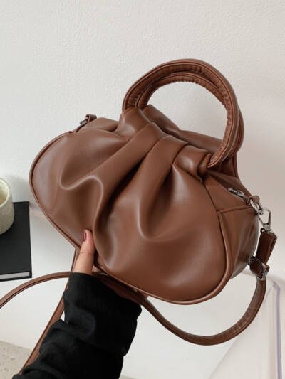 Versatile Womens Retro Cloud-Print Pleated Shoulder Crossbody Bag