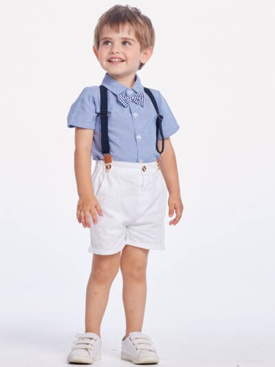 Summer Korean Style Boy's Short-sleeved Shirt Suspender Pants Suit