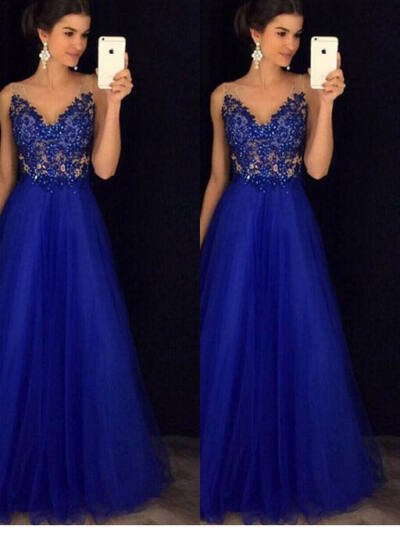 Dress Backless Beaded Ball Elegant Long Dress Blue Chiffon Dress Spot