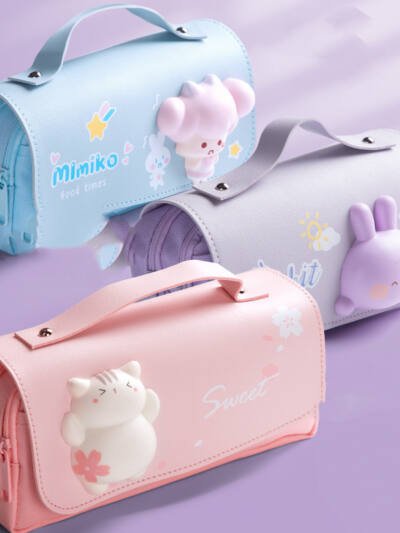 Women's Simple And Cute Decompression Double-layer Canvas Stationery Bag