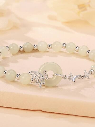 Sterling Silver Butterfly Jade Bracelet