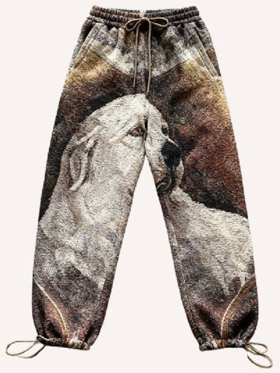Mens Retro Straight-Cut Printed Casual Pants