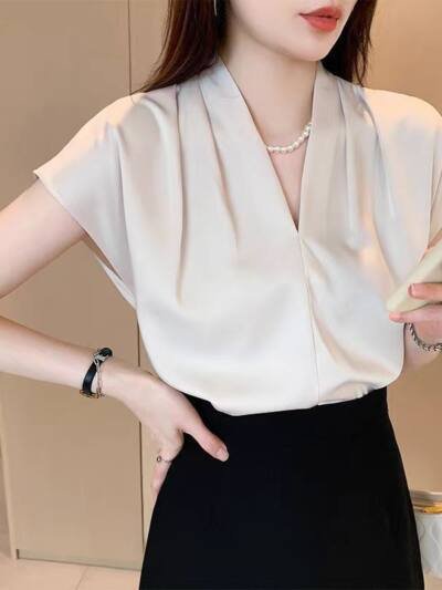 French Summer Acetate Satin High-grade Short-sleeved Shirt