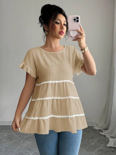 Sleek Stylish Ruffled-edge Short-sleeve T-shirt