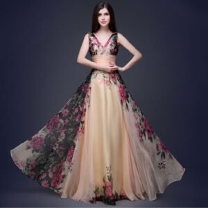 European and American elegant temperament shoulder flower dress Women's evening dress long skirt