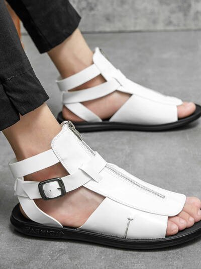 Plus Size Zipper Roman Sandals Casual Hollow Out