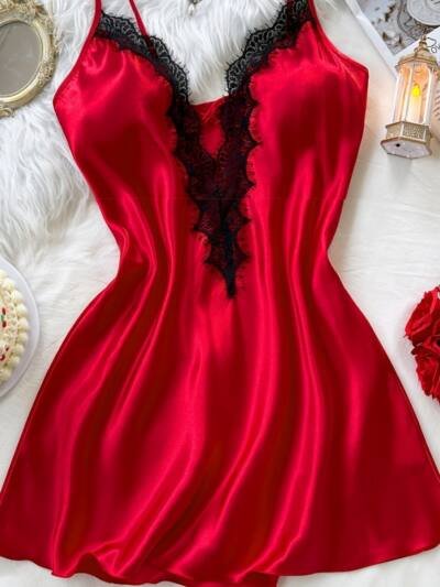 Lace-trimmed Womens Lightweight Springsummer Loungewear Nightdress