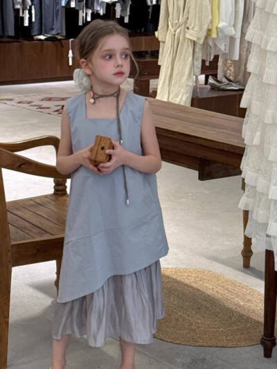 Girls' Summer Elegant Stitching Dress Summer Vest