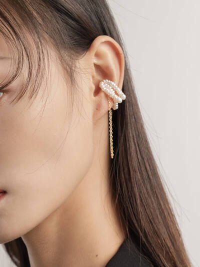 Pearl Tassel Ear Clip Women Without Ear Holes Elegant Temperament Retro Chain Magnetic Magnetic Earrings