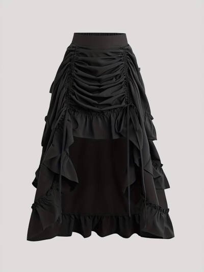 Fashionable Solid-Color Half Skirt With Ruffled Hem And Mid-Rise Design