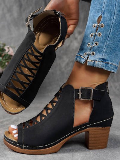 Stylish Plus-size Chunky-heel Womens Sandals