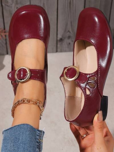 Patent Leather Round-toe Low-cut Low-heeled Shoes