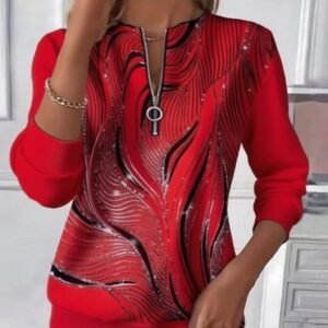 Womens Stylish Patchwork Striped Half-Zip Hoodie