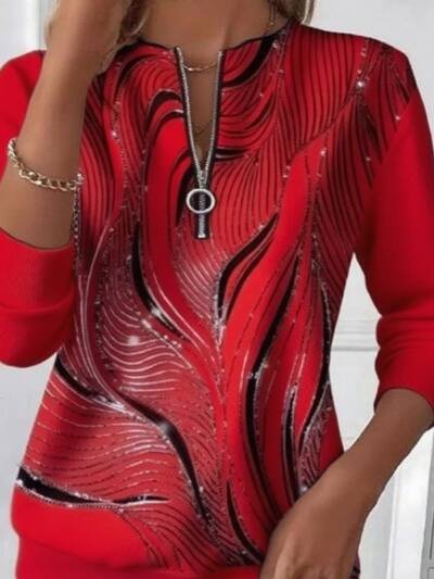 Womens Stylish Patchwork Striped Half-Zip Hoodie