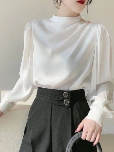 Retro Hong Kong-Style Shirt With A Designer Touch Satin Acetate Professional Top For Autumn
