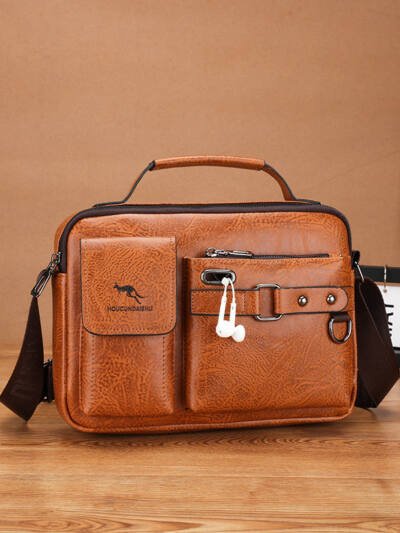 Men's Large Capacity PU Shoulder Bag Retro Business Style