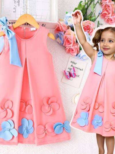 Bow Flower Applique Vest Dress Princess Style