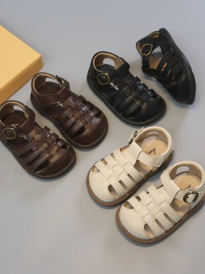 Girls' Closed Toe Children's Shoes Toddler Shoes Woven Hollowed Roman Shoes