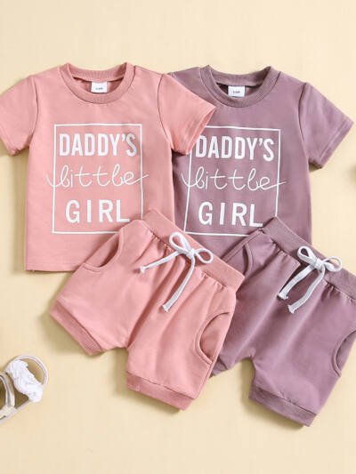 Boys And Girls Letter Printing T-shirt Shorts Set