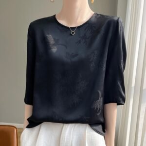 O-neck Short Dark Jacquard Plus Size Short Sleeve All-matching