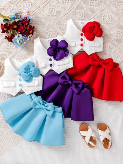 Girl's Outerwear Sleeveless Top And Skirt