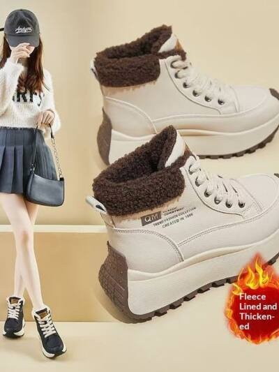 High-top Cotton Shoes With Thick Soles New Dad-style Kicks For Winter
