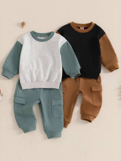 Boys Sporty Color-Block Long-Sleeve Hoodie Set