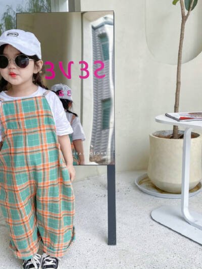 Girls' Plaid Suspender Jumpsuit Spring And Summer New