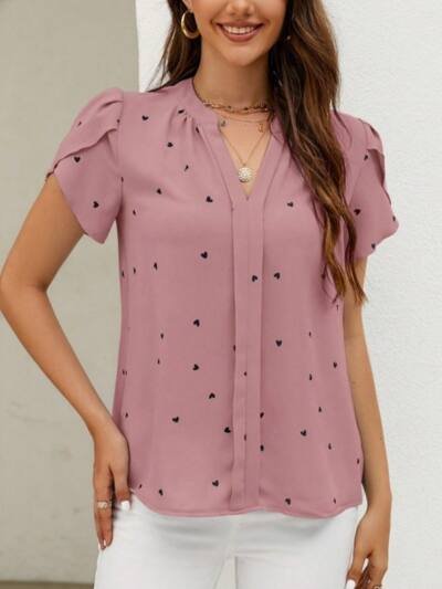 Women's V-neck Heart-shaped Petal Sleeve Shirt