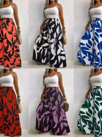 Stylish Plus-size Versatile Casual Elegant Floral Wide-leg Pants