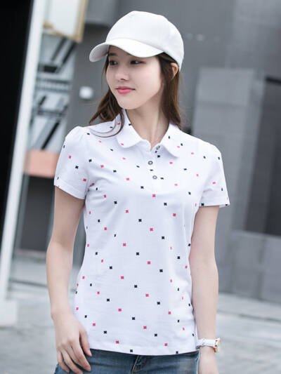 Women's Springsummer Lapel Print All-match Polo Shirt