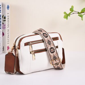 Color Block Multifunctional PU Crossbody Bag With Zipper And Adjustable Shoulder Strap