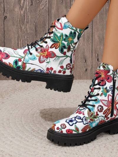 Women's Printing Multicolor Flat Low Heel European And American Fashion Martin Boots