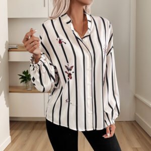 Commuter-style Single-breasted Striped Lapel Shirt