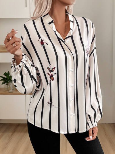 Commuter-style Single-breasted Striped Lapel Shirt