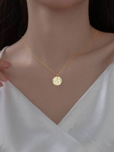 S925 Silver Women's Simple Round Necklace Geometric Concave-convex