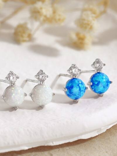S925 Sterling Silver Opal Earrings Female Minority All-match