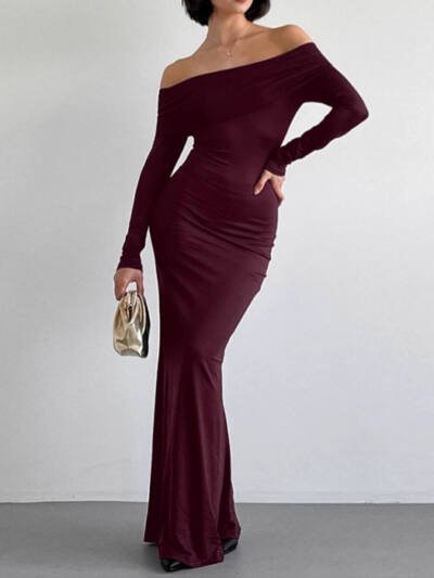 Off-the-shoulder Long-sleeve Sheath Dress
