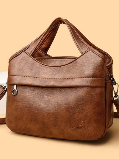 Retro-style Fashionable Patchwork-print Soft Leather Multi-compartment Tote Bag For Women
