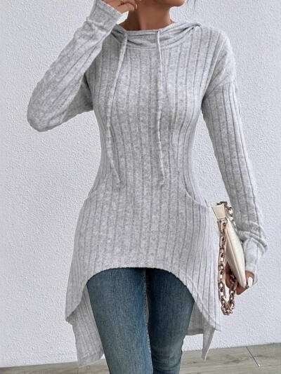 Irregular Mid-length Drawstring Long-sleeve Hoodie Jacket